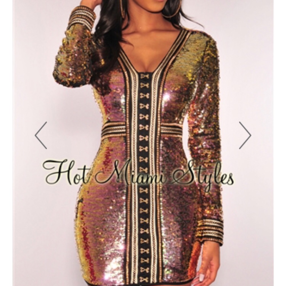 Hot Miami Styles Gold sequined bodycon dress